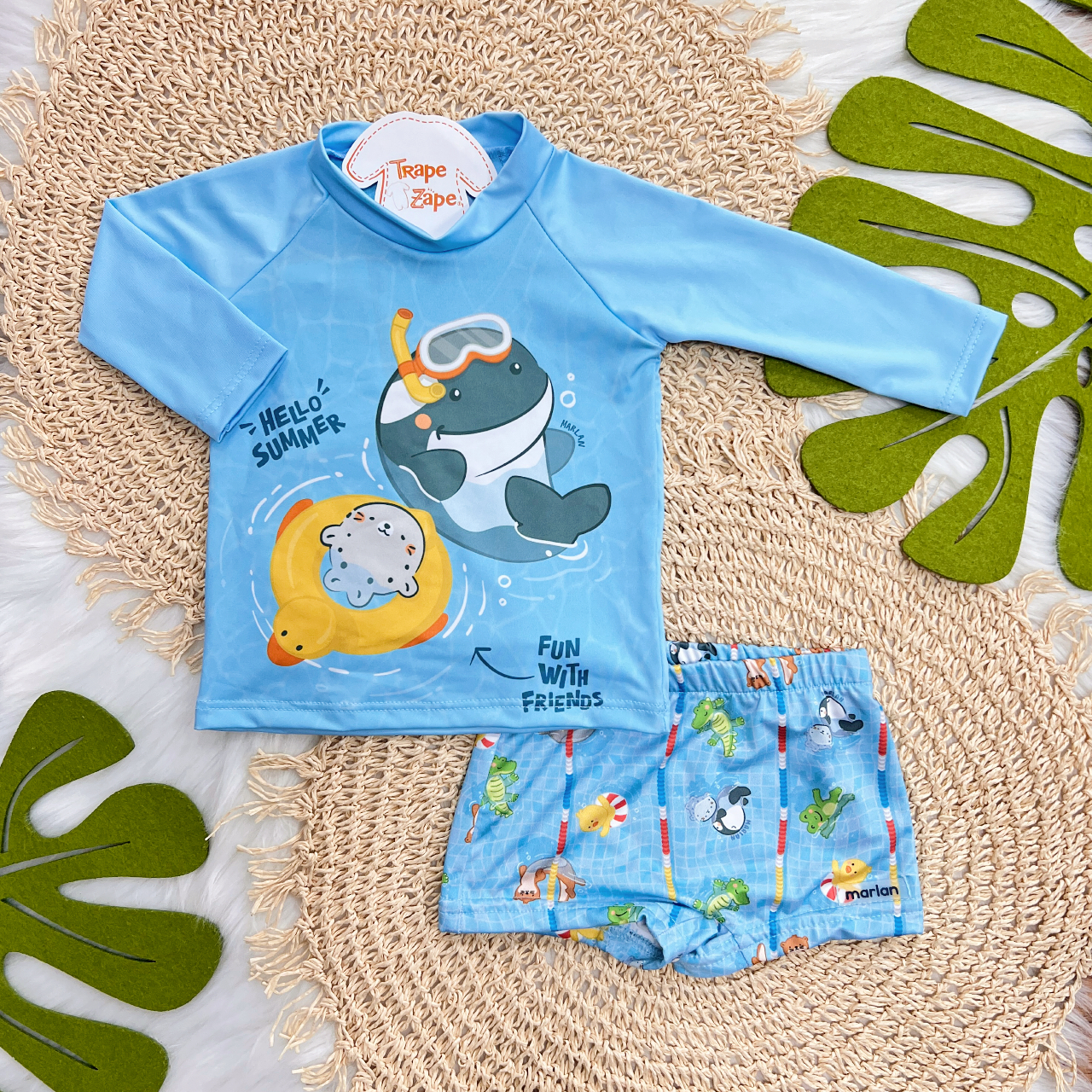 Linha Praia - Blusa Manga Longa com Proteção UV50+ e Sunga - Fun With Friends